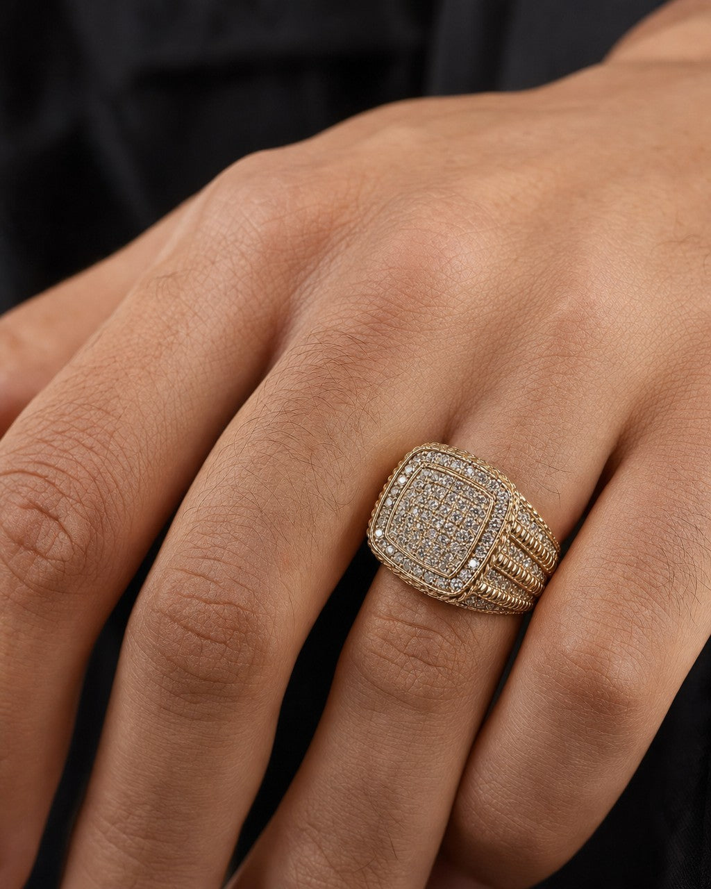 Male model wearing 14K London Square Diamond Ring