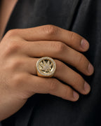 Male model wearing 14k Weed Circle Ring