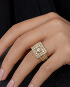 Female model wearing 14K Square Engagement Diamond Ring
