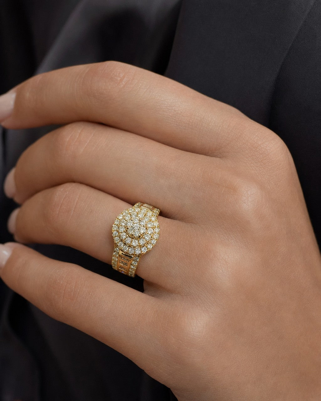 Female model wearing 14K Ladies Diamond Baguette Ring