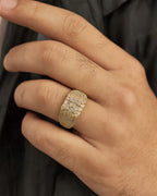 Male model wearing 14K Sahara Diamond Baguette Ring 3.9ct