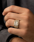 Male model wearing 14K Sahara Diamond Baguette Ring 5.4ct