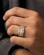 Male model wearing 14K Sahara Diamond Baguette Ring 5.4ct