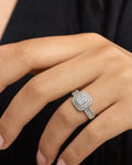 Female model wearing 14K Square Diamond Baguette Engagement Ring