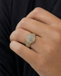 Male model wearing 14K Yellow Oval Diamond Baguette Ring