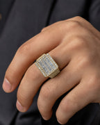 Male model wearing 14K Rectangle Diamond Baguette Ring 5.65ct