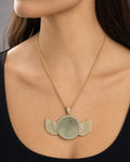 Female model wearing 10K Angel Wings Round Picture Photo Pendant