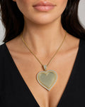 Female model wearing 10K Heart Picture Photo Pendant