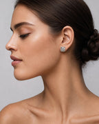 Female model wearing 14K Square Box Diamond Baguette Earrings 1.3ct