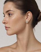 Female model wearing 14K Rounded Rectangle Diamond Baguette Earrings 1.2ct