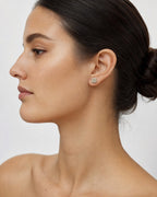 Female model wearing 14k Square Stud Earrings 1.3ct