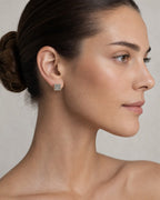 Female model wearing 10K Square Diamond Earrings 0.2ct