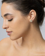 Female model wearing 14K Flower Diamond Earrings 2.4ct
