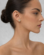 Female model wearing 14K Flower Diamond Earrings 1.8ct