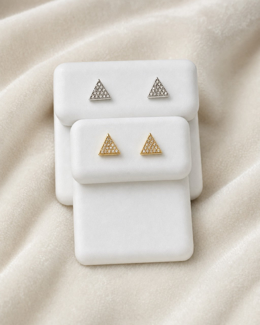 14K Triangle Diamond Earrings styled photo
