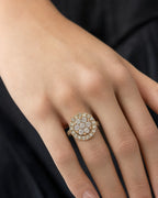 Female model wearing 14K Rose Gold Circle Diamond Engagement Ring