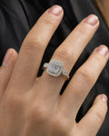 Female model wearing 14K Square Diamond Baguette Engagement Ring