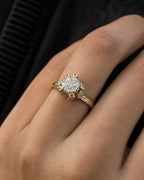 Female model wearing 14K Flower Diamond Engagement Ring