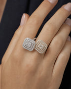 Female model wearing 14K Rectangle Diamond Baguette Center Engagement Ring