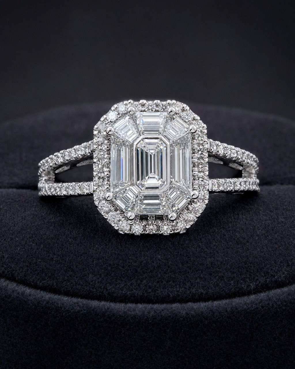 14K Rectangle Diamond Baguette Engagement Ring styled photo
