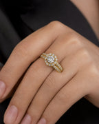 Female model wearing 14K Large Stone Diamond Engagement Ring