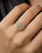 Female model wearing 14K Wide Square Large Center Stone Diamond Engagement Ring