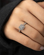 Female model wearing 14K 3D Square Diamond Engagement Ring