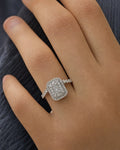 Female model wearing 14K Large 3D Square Diamond Engagement Ring