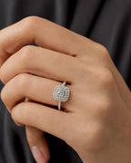 Female model wearing 14K Wide Square With Large Center Stone Diamond Engagement Ring