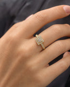 Female model wearing 14K 3D Square Diamond Engagement Ring