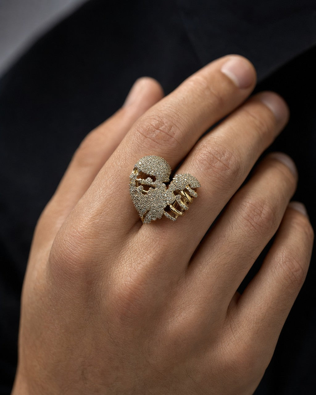 Male model wearing 14K Zombie Heart Diamond Ring