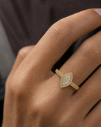 Female model wearing 14K Almond Diamond Engagement Ring