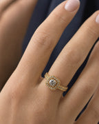 Female model wearing 14K Large Center Stone Square Diamond Engagement Ring
