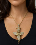 Female model wearing 14K Baby Angel With Crown Pendant 3.0"