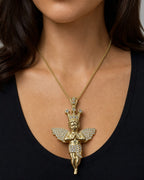Female model wearing 14K Baby Angel With Crown Pendant 3.0"