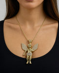 Female model wearing 14K Baby Angel Pendant 3.0"