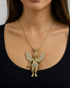 Female model wearing 14K Baby Angel Pendant 3.0"