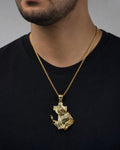 Male model wearing 14K Jesus Carrying Cross Pendant 1.5"