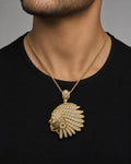 Male model wearing 14K Indian Chief Head Pendant