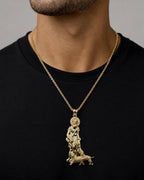 Male model wearing 14K Saint Lazarus Pendant 2.5"