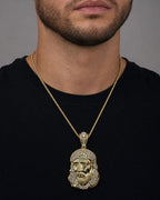 Male model wearing 14K Jesus Head Pendant 1.9"