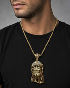 Male model wearing 14K Jesus Head Pendant 2.5"