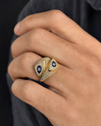 Male model wearing 14K Evil Eye Serpent Ring