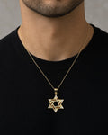 Male model wearing 14K Star of David Pendant