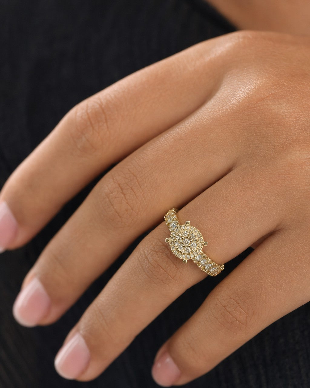Female model wearing 14K Jumbo Diamond Engagement Ring