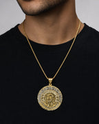 Male model wearing 14K Face of Jesus Medal Pendant
