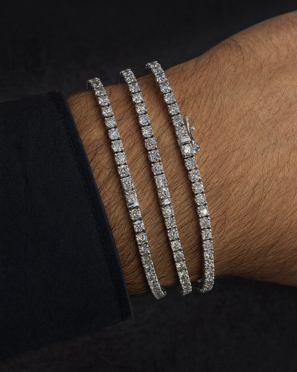Male model wearing 14K 3.1MM Tennis Bracelet 7-8"