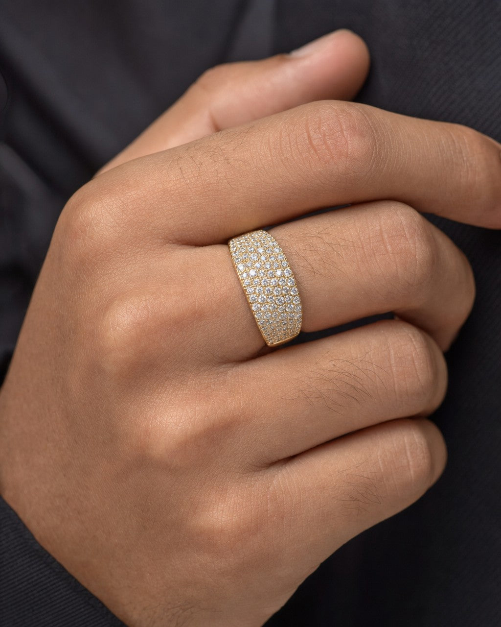 Male model wearing 10K Yellow Gold Dome Diamond Band