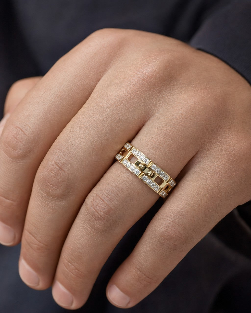 Male model wearing 10K Anniversary Link Diamond Band