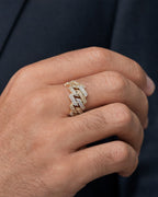 Male model wearing 10K Two-Tone Out-line Cuban Link Diamond Ring